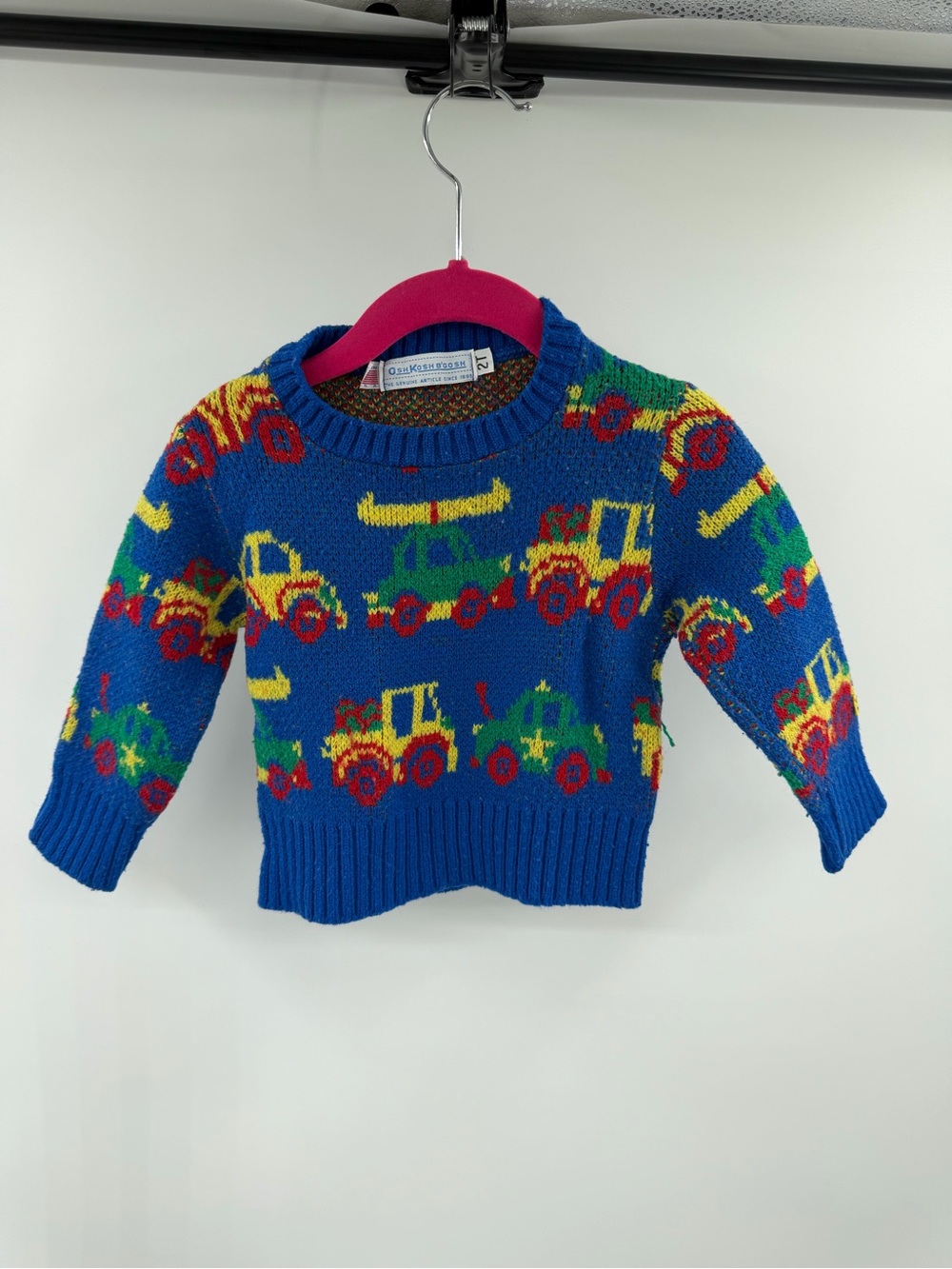 Vintage Oshkosh Cars trucks colorful sweater size 2T